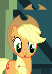 Size: 537x765 | Tagged: safe, screencap, applejack, earth pony, pony, one bad apple, blonde mane, female, mare, orange coat, solo