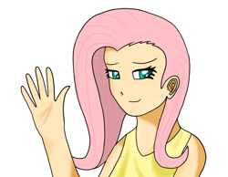 Size: 900x700 | Tagged: dead source, safe, artist:jaceleo, fluttershy, female, humanized, simple background, solo