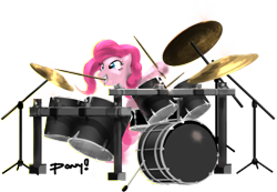 Size: 600x416 | Tagged: safe, artist:ponyrake, pinkie pie, earth pony, pony, drums, female, mare, pink coat, pink mane, solo