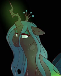 Size: 1600x2000 | Tagged: safe, artist:canisrettmajoris, queen chrysalis, changeling, changeling queen, black background, female, glowing horn, simple background, solo