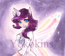 Size: 1228x1062 | Tagged: safe, artist:yokokins, artist:youkai-yoko, rarity, eared humanization, glimmer wings, horned humanization, humanized, solo