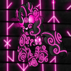 Size: 2000x2000 | Tagged: safe, artist:wojtovix, pinkie pie, earth pony, pony, futhark, glowing eyes, runes