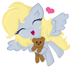 Size: 890x834 | Tagged: safe, artist:hamatte, derpy hooves, pegasus, pony, alternate hairstyle, female, happy, mare, smiling, solo, teddy bear, toy