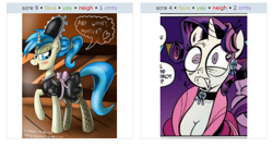 Size: 593x322 | Tagged: safe, idw, allie way, rarity, pony, unicorn, clothes, exploitable meme, fishnet stockings, juxtaposition, juxtaposition win, maid