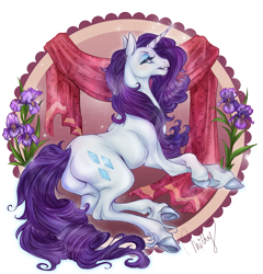 Size: 1571x1639 | Tagged: safe, artist:cigarscigarettes, part of a set, rarity, horse, pony, unicorn, female, flower, hoers, hooves, lidded eyes, mare, plot, realistic, simple background, smiling, smirk, solo, transparent background, unshorn fetlocks