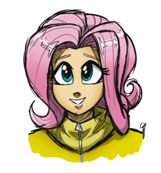 Size: 700x750 | Tagged: safe, artist:glancojusticar, fluttershy, bust, humanized, portrait, smiling, solo