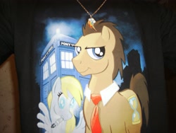 Size: 3648x2736 | Tagged: safe, derpy hooves, doctor whooves, pegasus, pony, clothes, cutie mark, female, irl, mare, necklace, photo, shirt