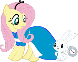 Size: 745x593 | Tagged: safe, artist:mellowbloom, angel bunny, fluttershy, pegasus, pony, alice in wonderland, clothes, dress, female, mare, pinafore