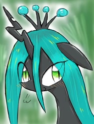 Size: 563x743 | Tagged: safe, artist:91o42, queen chrysalis, changeling, changeling queen, changelings in the comments, crown, female, jewelry, looking at you, regalia, solo