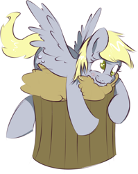 Size: 1280x1611 | Tagged: safe, artist:kryptchild, derpy hooves, pegasus, pony, female, giant muffin, mare, muffin, request, solo