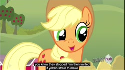 Size: 1920x1080 | Tagged: safe, screencap, applejack, earth pony, pony, one bad apple, boris yeltsin, youtube caption