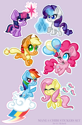 Size: 1024x1565 | Tagged: safe, artist:ak4neh, derpibooru import, applejack, fluttershy, pinkie pie, rainbow dash, rarity, twilight sparkle, twilight sparkle (alicorn), alicorn, butterfly, earth pony, pegasus, pony, unicorn, apple, balloon, cowboy hat, cutie mark, flying, food, glowing horn, hat, magic, mane six, telekinesis