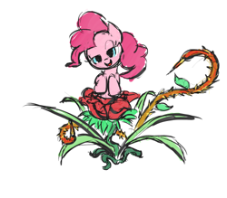 Size: 440x386 | Tagged: safe, artist:untiltheballoons, pinkie pie, earth pony, hybrid, pony, alraune, bedroom eyes, castlevania, crossover, female, mare, plant