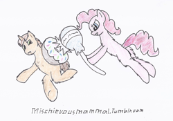 Size: 1280x896 | Tagged: safe, artist:meanhedgehog, donut joe, pinkie pie, earth pony, pony, 30 minute art challenge, donut, lollipop