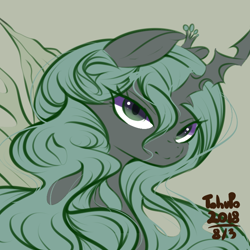 Size: 700x700 | Tagged: safe, artist:tohupo, queen chrysalis, changeling, changeling queen, female, green background, looking at you, simple background, solo