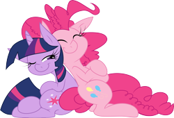 Size: 6134x4180 | Tagged: safe, artist:daydreamsyndrom, artist:leadhooves, derpibooru import, pinkie pie, twilight sparkle, earth pony, pony, absurd resolution, eyes closed, female, lesbian, shipping, simple background, transparent background, twinkie, vector