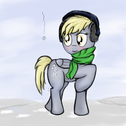 Size: 800x800 | Tagged: safe, artist:cheshiresdesires, derpy hooves, pegasus, pony, clothes, earmuffs, female, mare, scarf, snow, snowfall