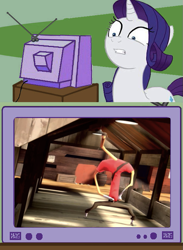 Size: 563x771 | Tagged: safe, rarity, pony, unicorn, 2fort, exploitable meme, nightmare fuel, scout, team fortress 2, the odd scout, tv meme