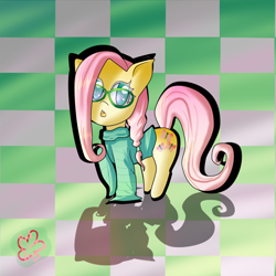 Size: 840x840 | Tagged: safe, artist:pinkcloverprincess, fluttershy, pegasus, pony, alternate hairstyle, bottomless, clothes, glasses, partial nudity, sweater, sweatershy