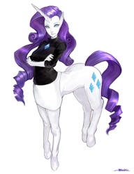 Size: 766x1000 | Tagged: safe, artist:kazeco, rarity, centaur, ponytaur, clothes, pixiv, realistic horse legs, skirt, solo, sweater