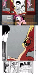 Size: 900x1773 | Tagged: safe, pinkie pie, earth pony, pony, crossover, exploitable meme, gyo, junji ito, juxtaposition, kaori, meme, obligatory pony, role reversal, surprise door, tadashi