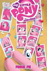 Size: 900x1366 | Tagged: safe, idw, pinkie pie, earth pony, pony, cover, face, facial expressions, funny face, photo