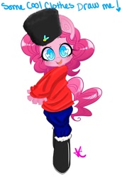 Size: 610x885 | Tagged: safe, artist:lolopan, edit, pinkie pie, anthro, clothes, doodle, russia, solo