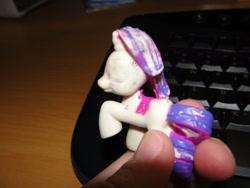 Size: 2332x1749 | Tagged: safe, rarity, pony, unicorn, g4, melted, nightmare fuel, toy, toy abuse