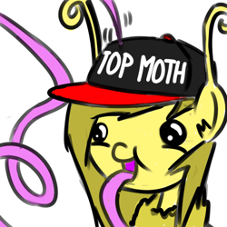 Size: 500x500 | Tagged: safe, artist:wuzzlefluff, derpibooru import, oc, oc only, oc:golden corral, mothpony, original species, baseball cap, hat, long tongue, moth pony general, proboscis, simple background, solo, tongue out, top gun, white background
