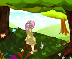 Size: 1800x1500 | Tagged: safe, artist:lilinyancatlolol, fluttershy, rabbit, clothes, dress, humanized