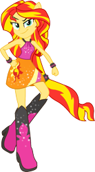 Size: 495x900 | Tagged: safe, artist:seahawk270, sunset shimmer, equestria girls, rainbow rocks, boots, bracelet, clothes, looking at you, ponied up, pony ears, raised eyebrow, simple background, skirt, sleeveless, solo, transformed, transparent background, vector, welcome to the show