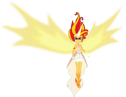 Size: 2219x1703 | Tagged: safe, artist:zeldarondl, sunset shimmer, equestria girls, friendship games, artificial wings, augmented, clothes, daydream shimmer, dress, high heels, horn, looking at you, magic, magic wings, orb, simple background, skirt, solo, transparent background, vector, wings