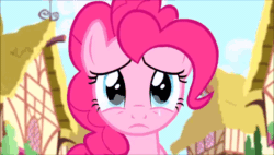 Size: 848x480 | Tagged: safe, derpibooru import, pinkie pie, earth pony, pony, pinkie pride, animated, crying, eye licking, licking, long tongue, solo, tongue out