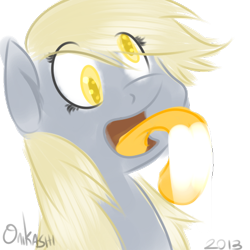 Size: 480x480 | Tagged: safe, artist:onikashi, derpibooru import, derpy hooves, pegasus, pony, female, licking, long tongue, mare, screen lick, solo