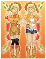 Size: 630x818 | Tagged: safe, artist:zoe-productions, applejack, belly button, humanized, midriff