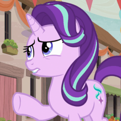 Size: 506x506 | Tagged: safe, screencap, starlight glimmer, pony, to where and back again, animated, gif, looking up, raised hoof, solo