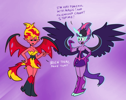 Size: 4536x3600 | Tagged: safe, artist:scobionicle99, midnight sparkle, sci-twi, sunset satan, sunset shimmer, twilight sparkle, equestria girls, friendship games, breasts, cleavage, female, headlight sparkle, midnightsatan, sunset jiggler