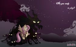 Size: 1280x800 | Tagged: safe, fluttershy, oc, pegasus, pony, timber wolf, king timber wolf