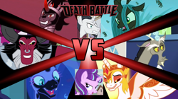 Size: 750x421 | Tagged: safe, screencap, chancellor neighsay, daybreaker, discord, king sombra, lord tirek, nightmare moon, queen chrysalis, starlight glimmer, changeling, changeling queen, pony, unicorn, friendship university, 1000 years in photoshop, alternate timeline, antagonist, death battle, evil, exploitable meme, female, meme, villain fight