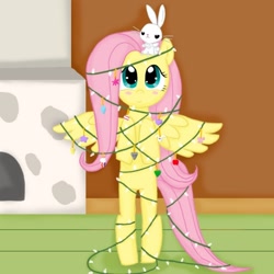 Size: 600x600 | Tagged: safe, artist:poppun, angel bunny, fluttershy, pegasus, pony, christmas, fluttertree