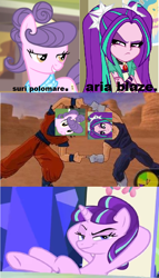 Size: 800x1396 | Tagged: safe, artist:brandonale, aria blaze, starlight glimmer, suri polomare, equestria girls, dragon ball z, fusion dance, meme