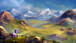 Size: 1920x1080 | Tagged: safe, artist:cmaggot, derpibooru import, spike, twilight sparkle, dragon, mountain, scenery, wallpaper, windswept mane