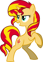 Size: 2416x3479 | Tagged: safe, artist:outlawedtofu, sunset shimmer, pony, unicorn, confident, rearing, simple background, solo, transparent background, vector