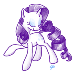 Size: 635x600 | Tagged: safe, artist:oranges-and-pears, rarity, pony, unicorn, eyes closed, female, mare, raised hoof, simple background, smiling, solo, white background