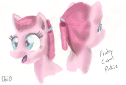 Size: 1673x1121 | Tagged: safe, artist:obsequiosity, pinkie pie, earth pony, pony, alternate hairstyle, female, mare, pink coat, pink mane, solo