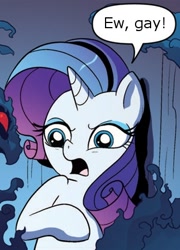 Size: 312x434 | Tagged: safe, idw, rarity, pony, unicorn, spoiler:comic, ew gay, meme