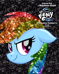 Size: 2000x2500 | Tagged: safe, derpibooru import, rainbow dash, pegasus, pony, my little pony: the movie, ashleigh ball, movie poster, my little pony logo, official, poster, solo