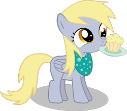 Size: 3405x3001 | Tagged: safe, artist:chubble-munch, derpy hooves, pegasus, pony, bib, blank flank, cute, derpabetes, female, filly, mouth hold, muffin, plate, simple background, smiling, solo, that pony sure does love muffins, transparent background