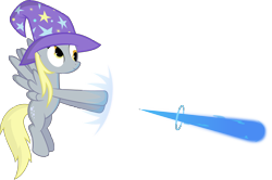 Size: 6500x4319 | Tagged: safe, artist:delectablecoffee, derpy hooves, pegasus, pony, absurd resolution, blast, clothes, female, flying, hat, magic, magic blast, mare, simple background, solo, spread wings, transparent background, trixie's hat, wings