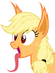 Size: 4500x6000 | Tagged: safe, artist:magister39, derpibooru import, applejack, bat pony, pony, absurd resolution, applebat, bat ponified, long tongue, open mouth, race swap, simple background, solo, tongue out, transparent background, vector